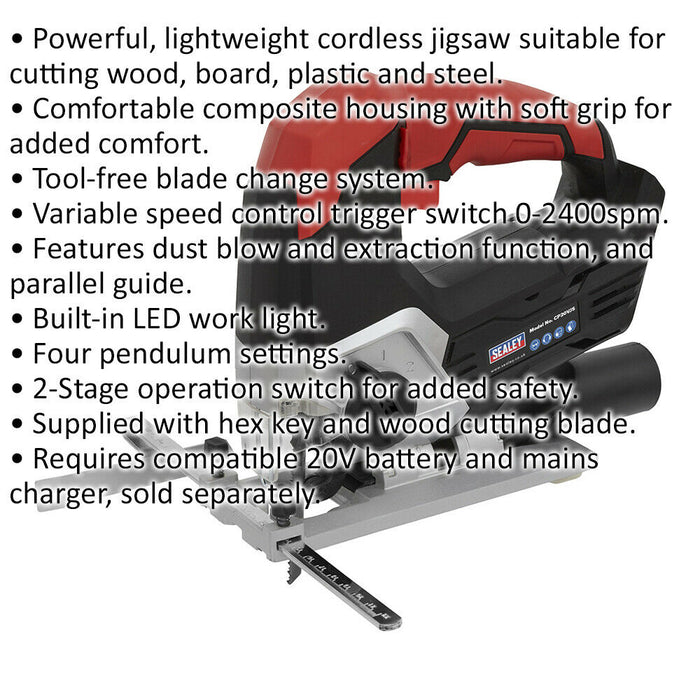 20 V Cordless Lightweight Jigsaw - Tool-free Blade Change System - Body Only Loops