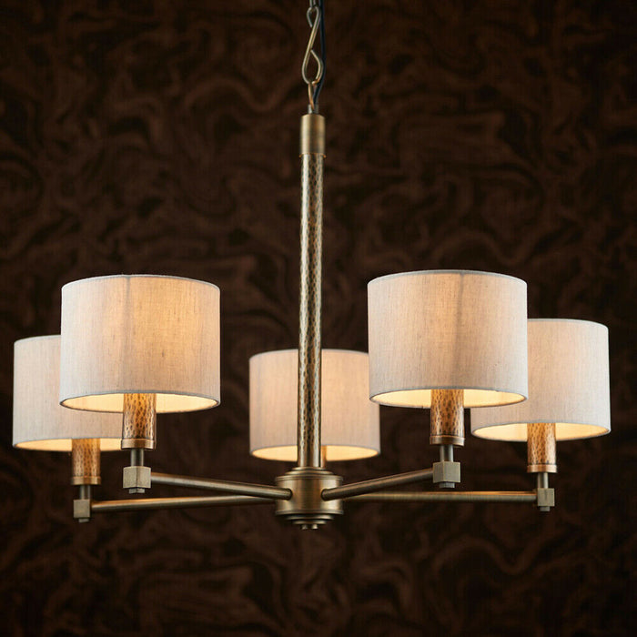 5 Lamp Ceiling Pendant & 2x Matching Wall Light Aged & Hammered Antique Bronze Loops