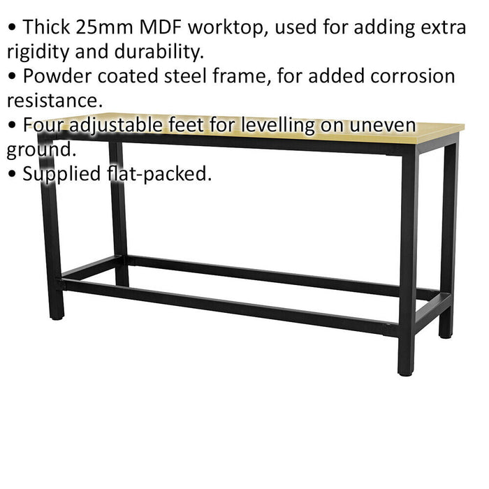 1.8m x 0.6m Workbench - Heavy Duty Steel Frame & 25mm MDF Top Work Station Loops