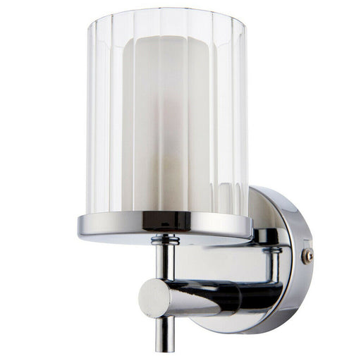 IP44 Bathroom Wall Light Chrome & Clear Ridged Glass Modern Round Dimmable Lamp Loops