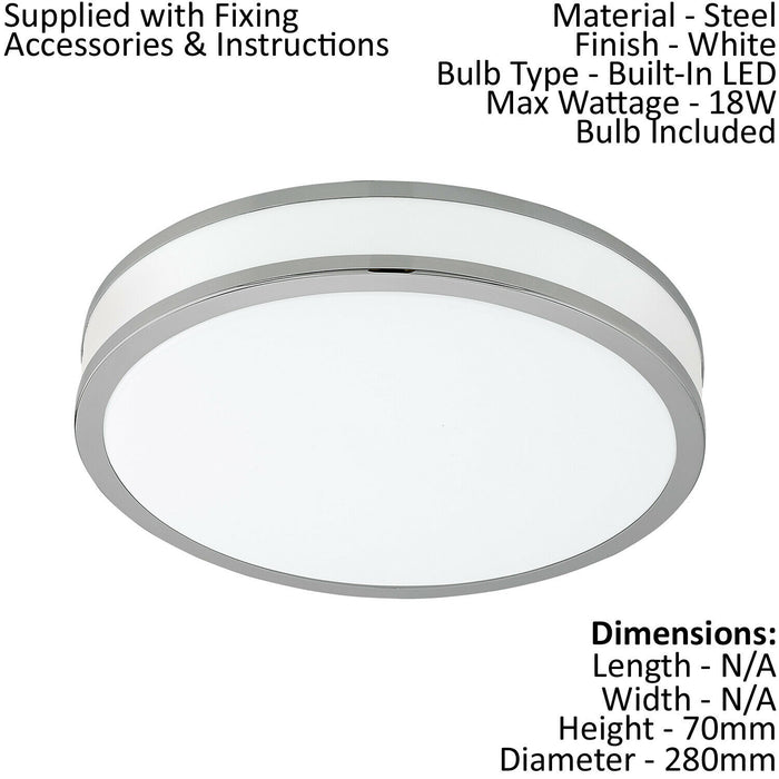 Wall Flush Ceiling Light Colour White Shade White Chrome Plastic Bulb LED 18W Loops
