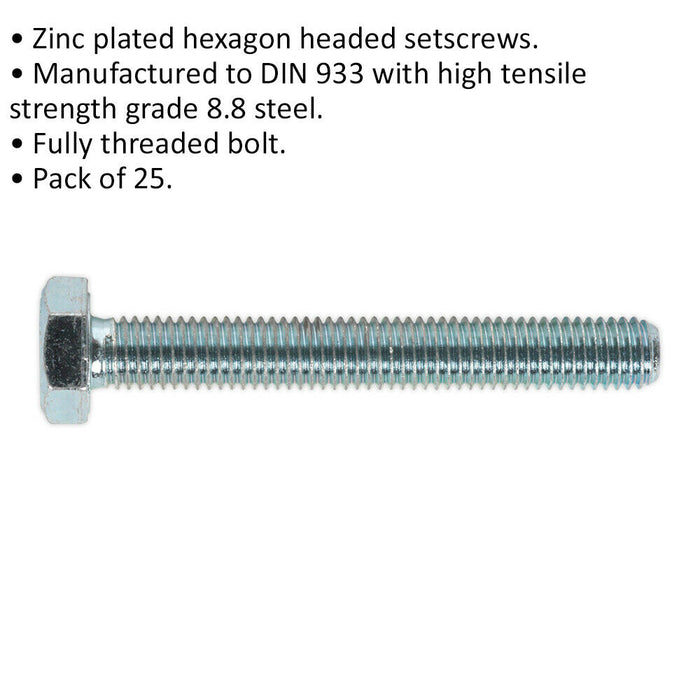 25 PACK HT Setscrew - M10 x 75mm - Grade 8.8 Zinc - Fully Threaded - DIN 933 Loops