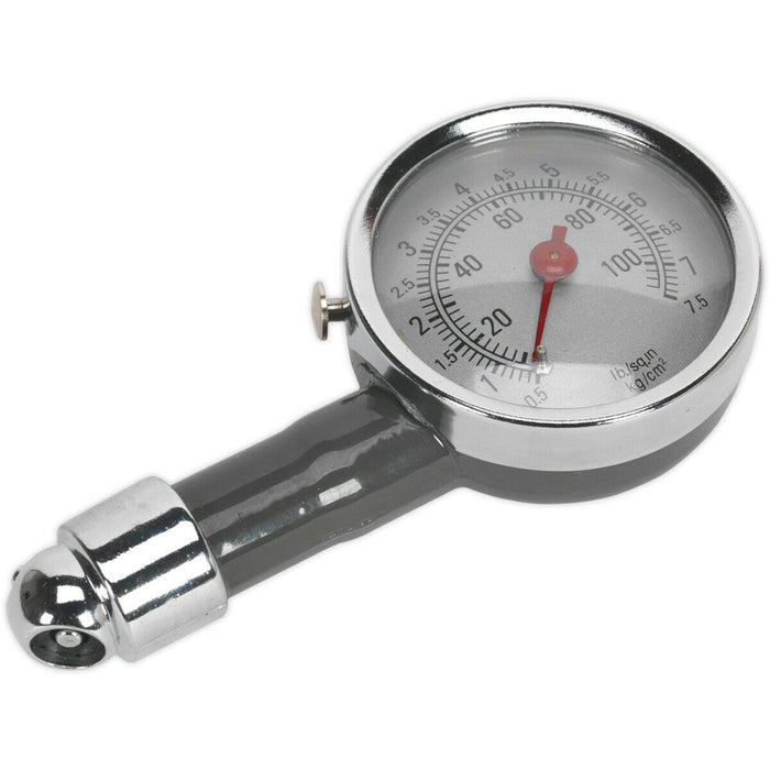 100psi Premium Tyre Pressure Gauge - Offset Valve Connector & Metal Body Loops