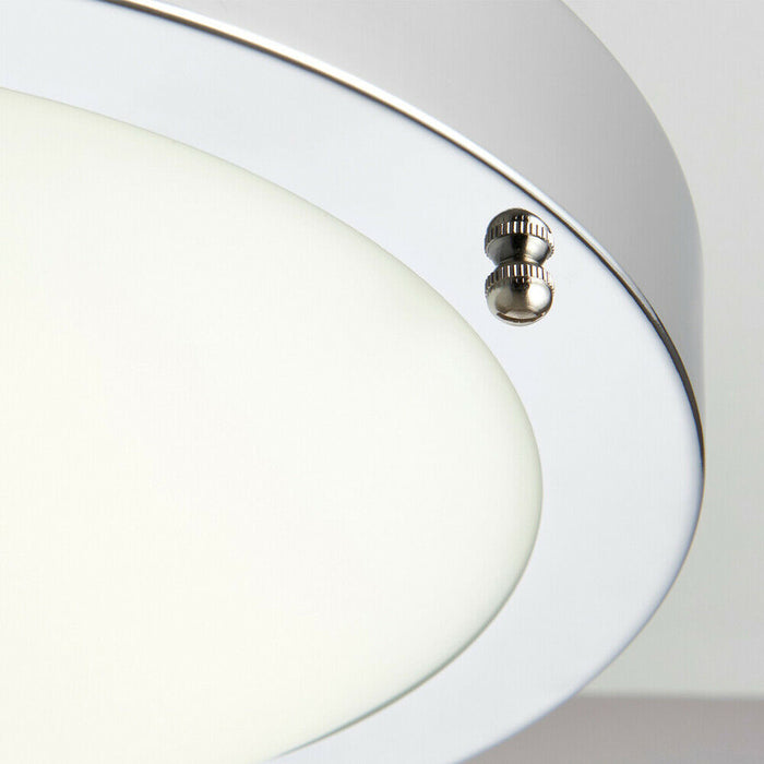 Flush Bathroom Ceiling Light Chrome Glass IP44 Round LED Cool White Lamp Fitting Loops