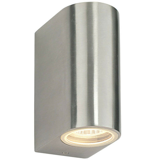 IP44 Outdoor Up & Down Wall Light Brushed Aluminium Twin GU10 Modern Accent Lamp Loops