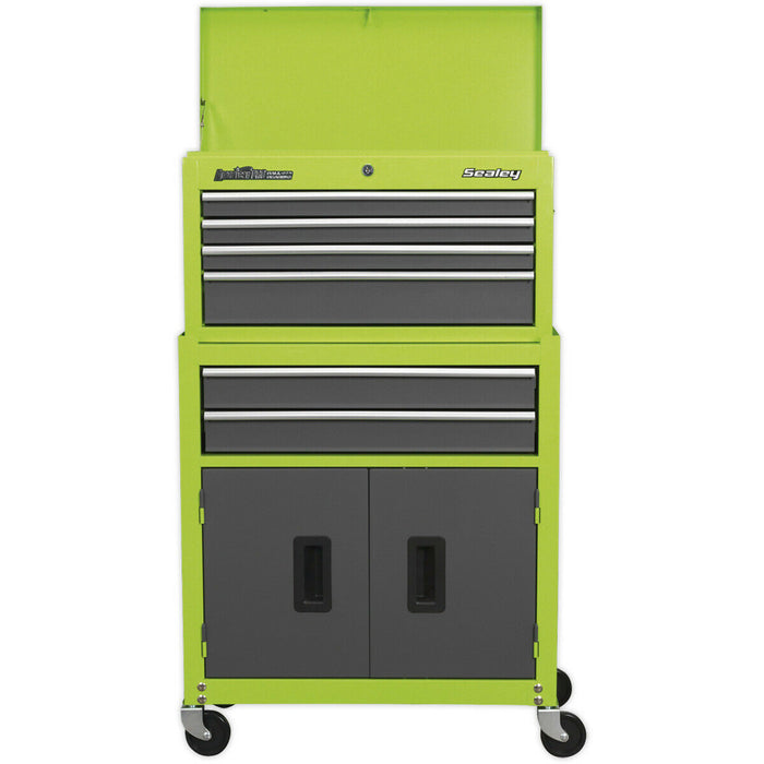 615 x 295 x 705mm GREEN 6 Drawer Topchest & Rollcab Combination Tool Chest Unit Loops