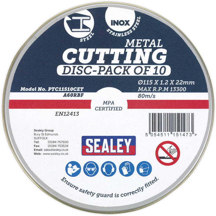 10 PACK Flat Metal Cutting Disc - 115mm x 1.2mm - 22mm Bore - General Purpose Loops