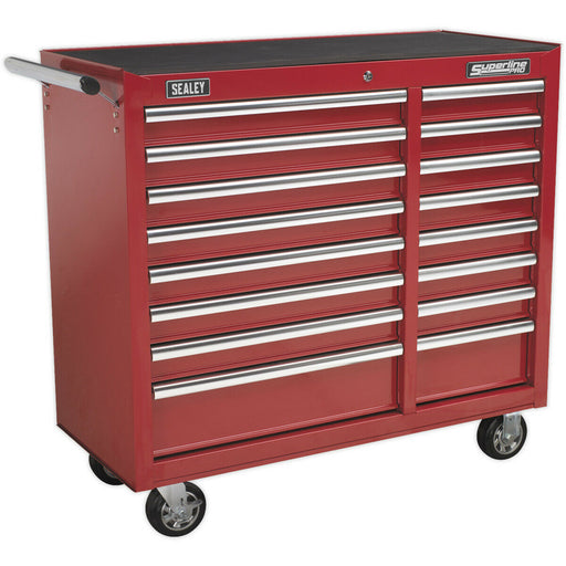 1050 x 465 x 1005mm 16 Drawer RED Portable Tool Chest Locking Mobile Storage Box Loops
