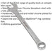 Hardened Steel Combination Spanner - 15mm - Polished Chrome Vanadium Wrench Loops