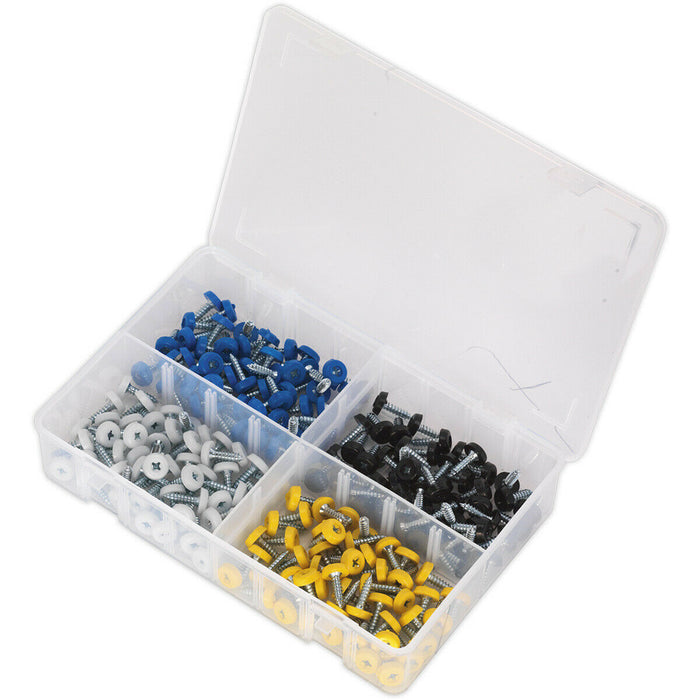 200 PACK Number Plate Screw Assortment - 4.8 x 18mm - Various Colour Car Reg Set Loops