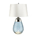 Table Lamp Blue tinted Glass & Off White Shade LED E27 60W Bulb d01887 Loops
