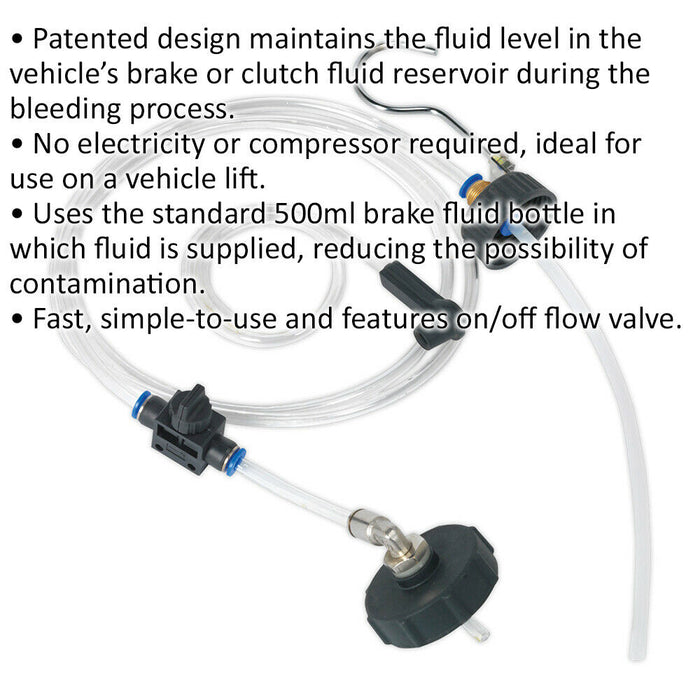 Gravity Brake Bleeder Kit - On & Off Flow Valve - Maintains Fluid Level Loops