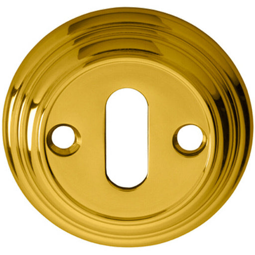 55mm Lock Profile Round Escutcheon Reeded Design Polished Brass Keyhole Cover Loops