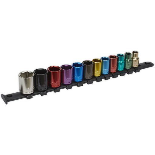 12 PACK Multi Colour Socket Set 3/8" Metric Square Drive - 6 Pt WallDrive Torque Loops