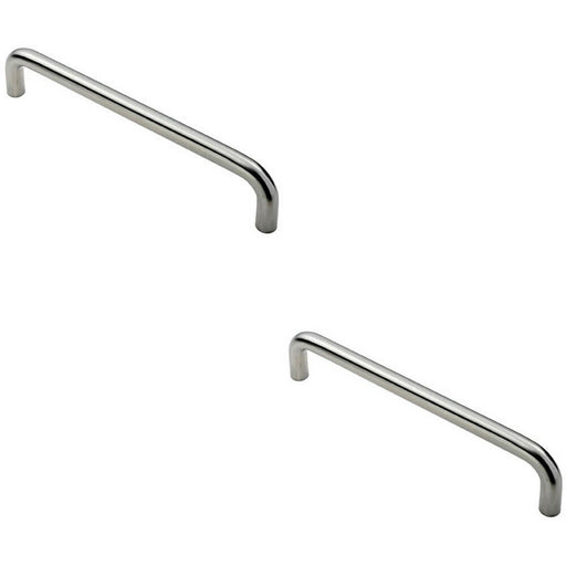 2x Round D Bar Pull Handle 319 x 19mm 300mm Fixing Centres Satin Steel Loops