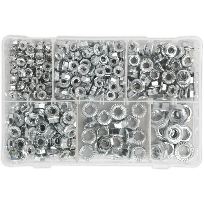 390 Piece Serrated Flange Nut Assortment - M5 to M12 - Partitioned Storage Box Loops