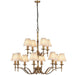 Avery Ceiling Pendant Chandelier Light 12 Lamp Antique Brass & Beige Pleat Shade Loops