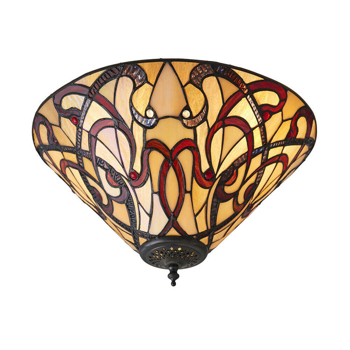 Tiffany Glass Flush Ceiling Light - Dimmable LED Lamp - 2 x 60W E27 GLS Required Loops