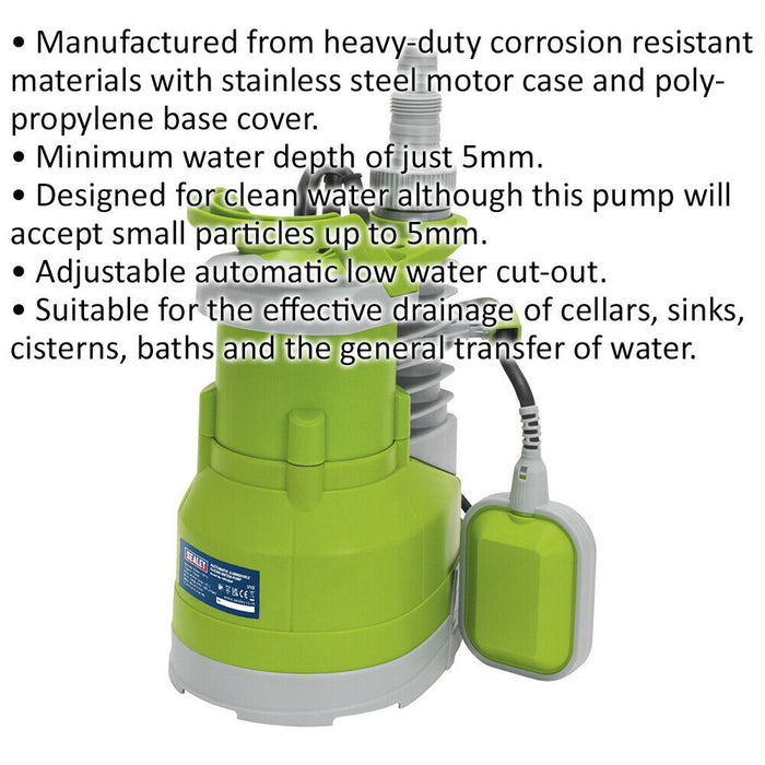 Automatic Submersible Clean Water Pump - 217L/Min - 750W Motor - 230V Supply Loops