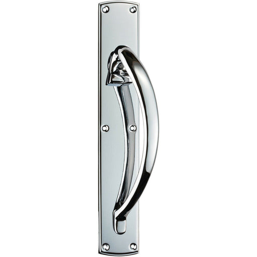 Right Handed Large Door Pull Handle 457 x 75mm Backplate Polished Chrome Loops