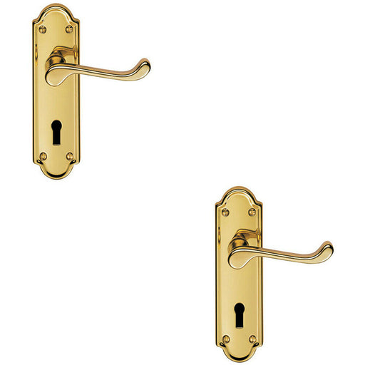 2x PAIR Victorian Upturned Handle on Lock Backplate 168 x 47mm Stainless Brass Loops