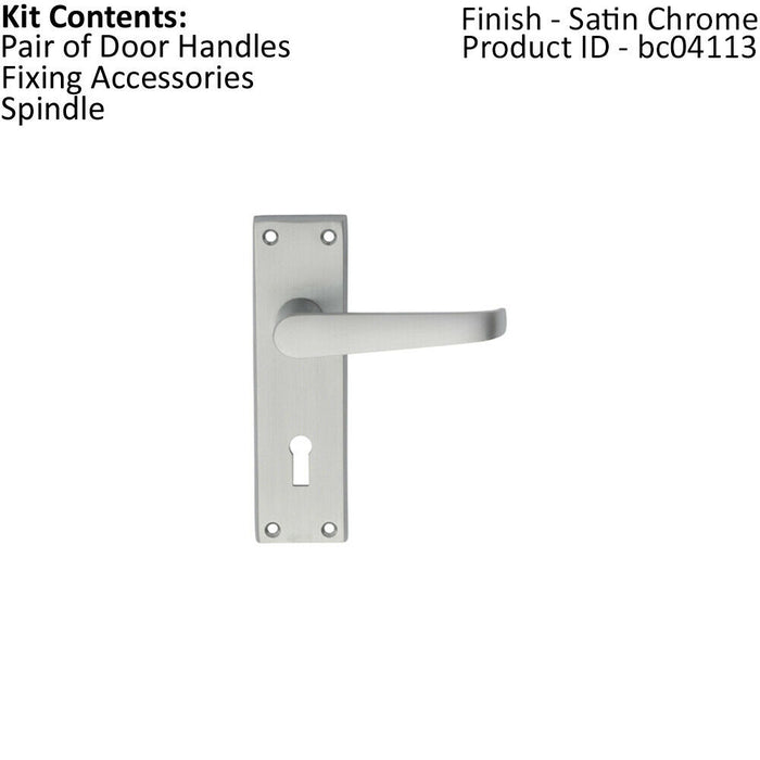 PAIR Straight Victorian Handle on Lock Backplate 150 x 43mm Satin Chrome Loops