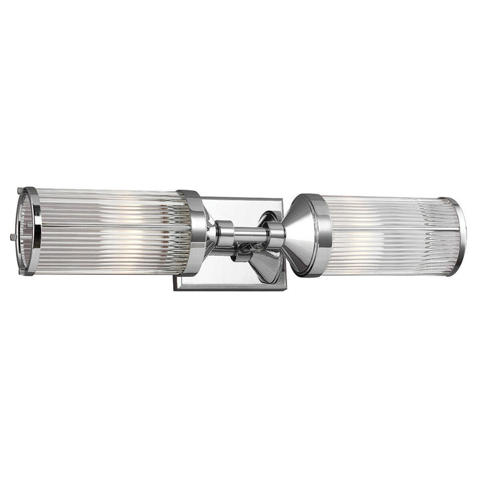 IP44 Twin Wall Light 2 Bar Horizontal Ribbed Glass Tube Shade Chrome LED G9 3.5W Loops