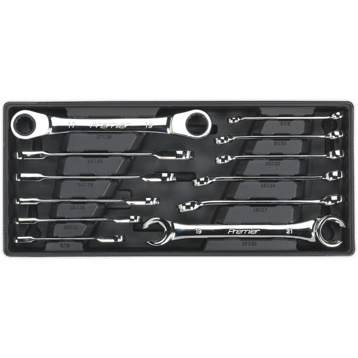 12 Piece PREMIUM Flare Nut & Ratchet Ring Spanner Set with Modular Tool Tray Loops