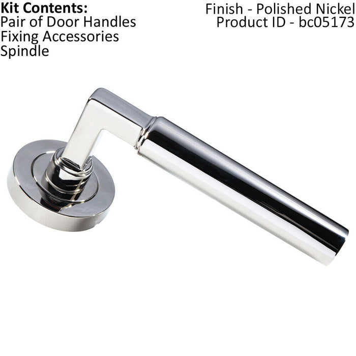 PAIR Straight Round Bar Handle on Round Rose Concealed Fix Polished Nickel Loops