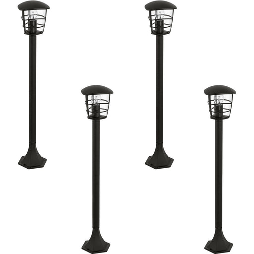 4 PACK IP44 Outdoor Bollard Light Black Lantern 1x 60W E27 Bulb Lamp Post Loops