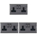 3 PACK 2 Gang Double UK Plug Socket BLACK NICKEL 13A Switched Power Outlet Loops