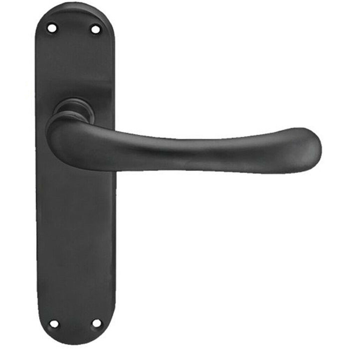 Door Handle & Latch Pack Matt Black Smooth Rounded Lever Slim Curved Backplate Loops