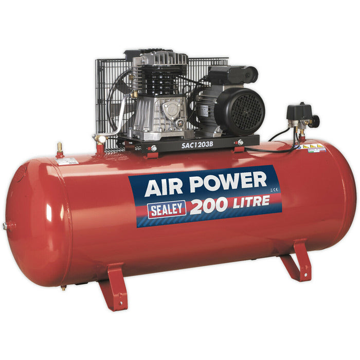 200 Litre Belt Drive Air Compressor - 3hp Motor - 1/2 Inch BSP Female Tap Outlet Loops