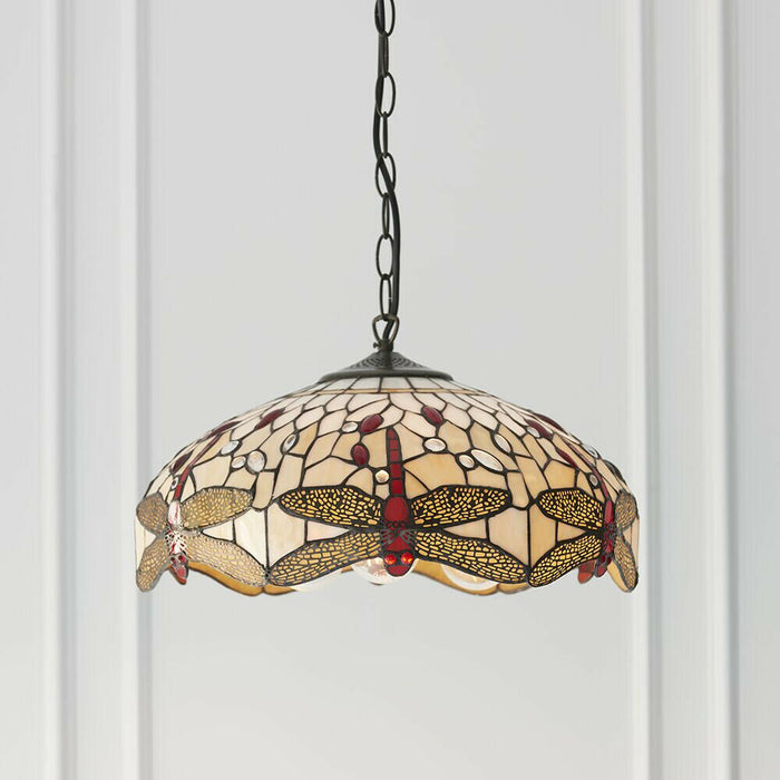 Tiffany Glass Hanging Ceiling Pendant Light Bronze Chain Dragonfly Shade i00106 Loops