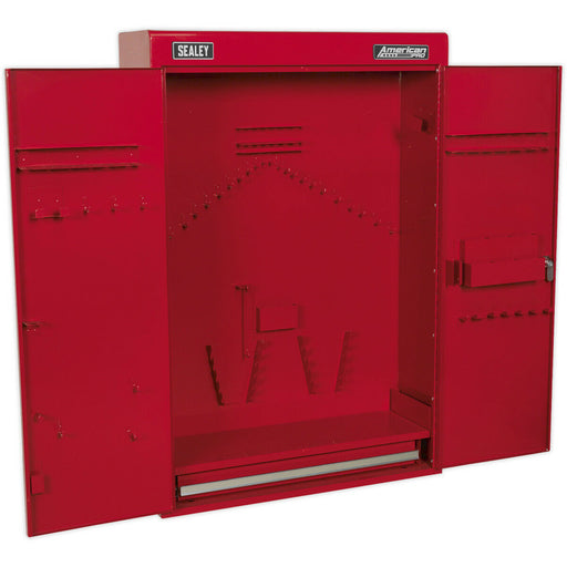 615 x 195 x 900 Wall Mounted 1 Drawer Tool Cabinet - RED - Lockable Storage Unit Loops
