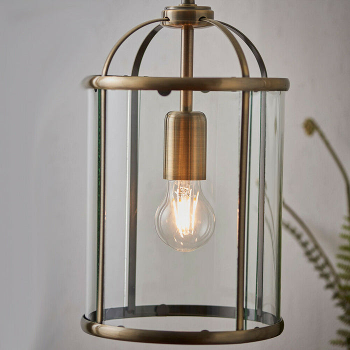 Hanging Ceiling Pendant Light Brass & Glass Lantern Box Shade Lamp Bulb Holder Loops