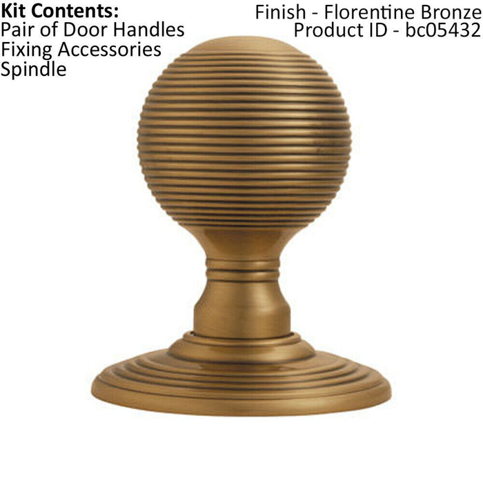 PAIR Round Textured Mortice Door Knob 50mm Diameter Bronze Beehive Handle Loops