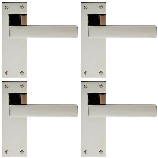 4x PAIR Straight Square Lever on Slim Latch Backplate 150 x 50mm Polished Nickel Loops