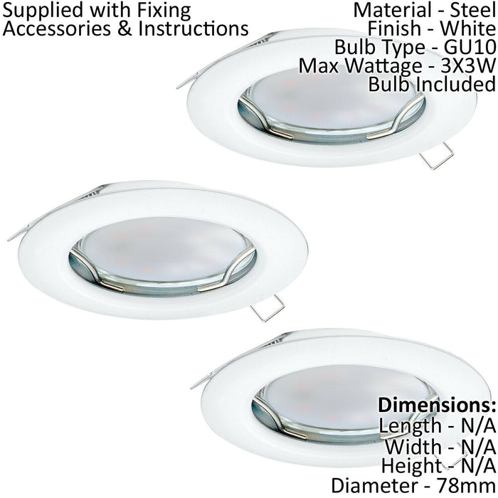 2 PACK 3 PACK Flush / Recessed Ceiling Downlight White Steel 3x 3W GU10 Loops