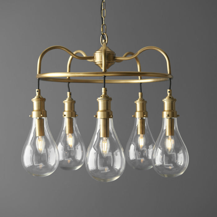 Ceiling Pendant Light - Antique Brass Plate & Clear Glass - 5 x 6W LED E14 Loops