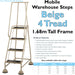 4 Tread Mobile Warehouse Steps BEIGE 1.68m Portable Safety Ladder & Wheels Loops