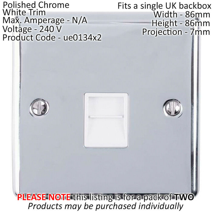 2 PACK BT Telephone Slave Extension Socket CHROME & White Secondary Plate Loops