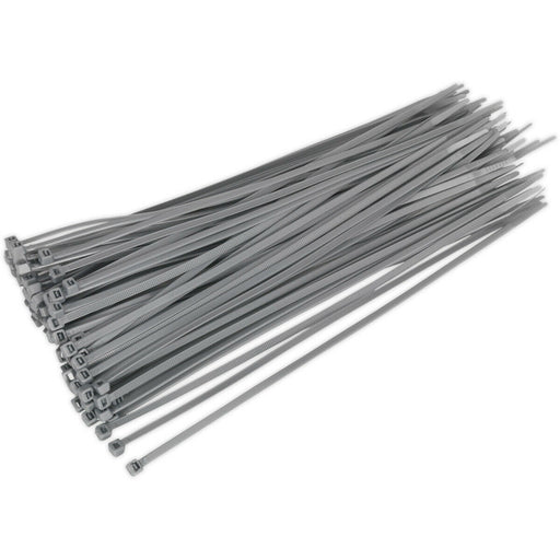 100 PACK Silver Cable Ties - 300 x 4.4mm - Nylon 66 Material - Heat Resistant Loops
