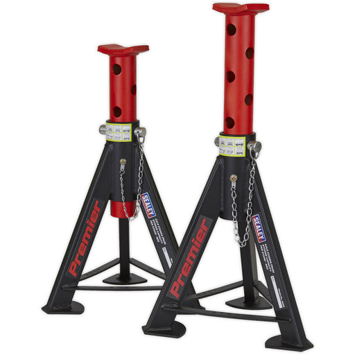 PAIR 6 Tonne Heavy Duty Axle Stands - 369mm to 571mm Adjustable Height - Red Loops