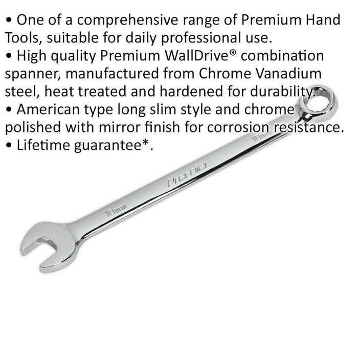 10mm Steel Combination Spanner - Long Slim Design Combo Wrench - Chrome Vanadium Loops