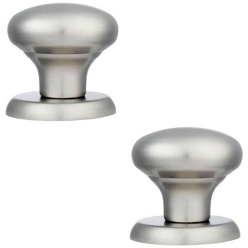 2x Large Round Centre Door Knob Satin Stainless Steel 70mm Rose Outdoor Modern Loops