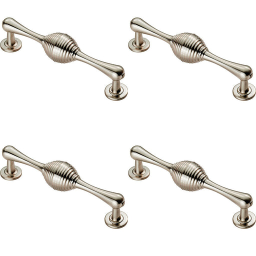 4x Reeded Beehive Handle on Round Rose and Stem 128mm Fixing Centres Nickel Loops