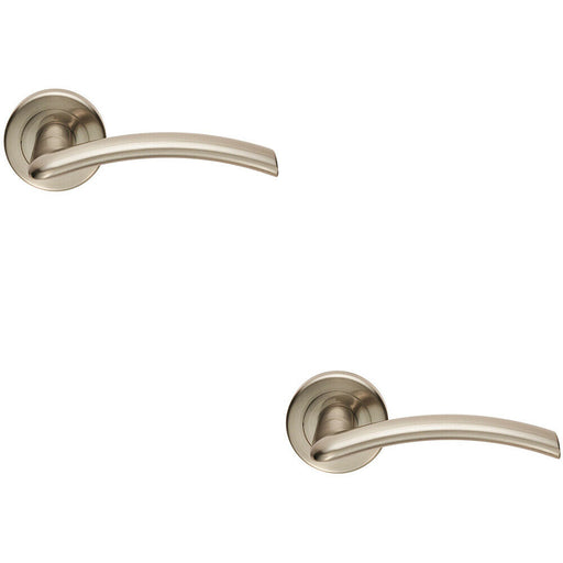 2x PAIR Flat Arched Style Handle on Round Rose Concealed Fix Satin Nickel Loops