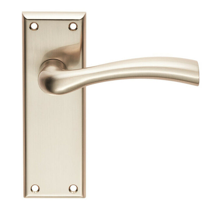 4x Chunky Curved Tapered Handle on Latch Backplate 150 x 50mm Satin Nickel Loops