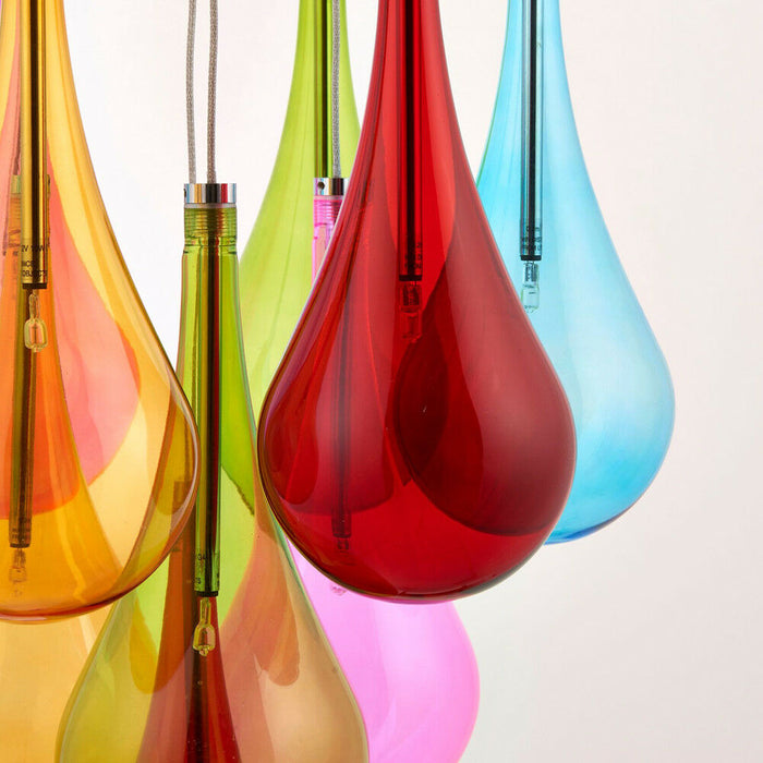 Multi Light Ceiling Pendant 10 Bulb Coloured Glass Chandelier Chrome Lamp Rose Loops